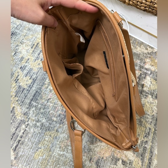 Floral Embroidered woman’s Tan woven Tote Bag - Picture 10 of 16